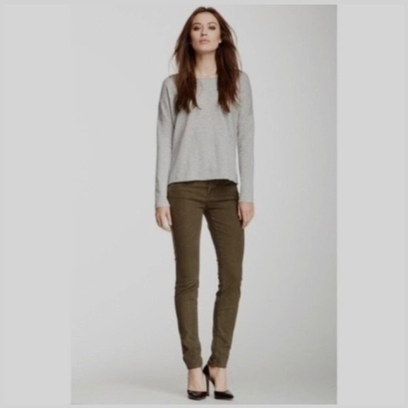 VINCE CROP SKINNY ANKLE MID-RISE OLIVE GREEN STRETCH DENIM JEANS NEUTRAL JEANS - Picture 9 of 16
